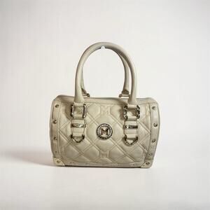 MetroCity Cream Quilted Leather Boston Satchel Bag Gold Hardware~ Made in Korea